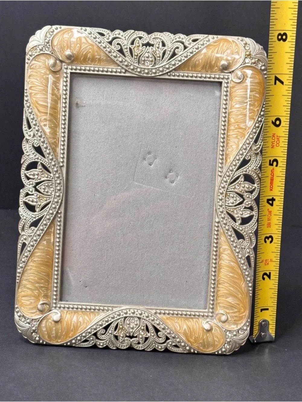 Sheffield Home Picture Frame 8x6 Ivory/Beige Enamel & Silver Tone w/ Rhinestone
